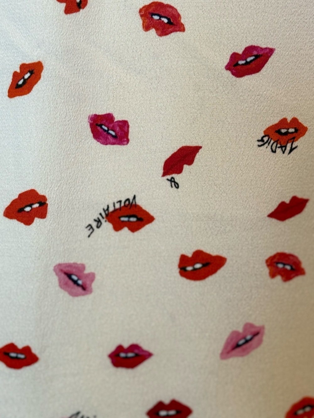 Zadig & Voltaire Womens Small Cream Lip Print Tie Neck Blouse Viscose Novelty - Picture 5 of 9